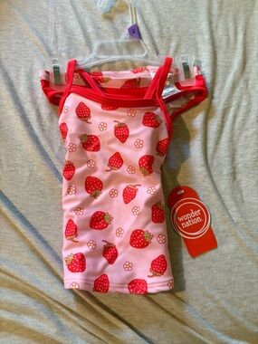 Wonder Nation Pink and Red Strawberry Tankini Swim Set